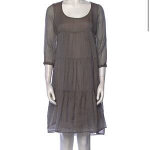 Burberry Silk Tent Dress Sheer Sleeve Dress Gray/Brown Neutral Size Medium